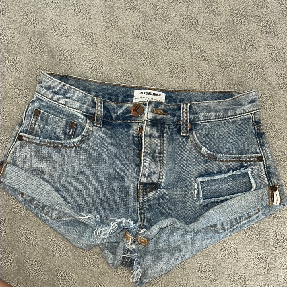 One Teaspoon Blue Jean Shorts Distressed Frayed